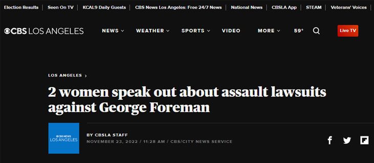 DLG’s sexual abuse case against former heavyweight boxing champion George Foreman featured by CBS News LA.